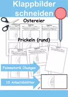 Vorschau - Mal- und Bastelvorlagen - runde Prickel Ostereier Klappbilder schneiden - DaZ/DaF, Deutsch, Kunst - Deckblatt