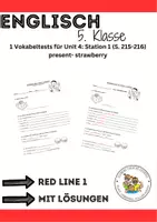 Vorschau - Arbeitsblätter - Vokabeltest E Red Line 1 Unit 4 S. 72/73 (Station 1) - Deckblatt