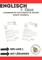 Vorschau - Arbeitsblätter - Red Line 1, Unit 4 alle (5 Stück) Vokabeltests mit Lösungen - Seite 1