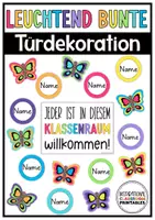 Vorschau - Mal- und Bastelvorlagen - Klassenzimmer Türdekoration | Regenbogen | LEUCHTEND BUNT | Schmetterling - Deckblatt