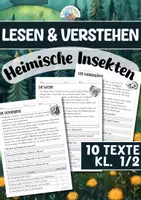 Vorschau - Arbeitsblätter - Lesen & Verstehen - Heimische Insekten (Klasse 1/2) - Deckblatt