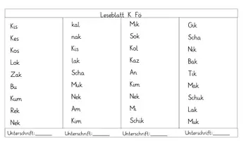 Vorschau - Arbeitsblätter - differenzierte Leseblätter K/k - Seite 1
