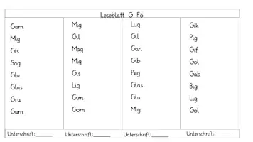 Vorschau - Arbeitsblätter - Leseblätter g - Seite 1