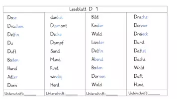 Vorschau - Arbeitsblätter - differenzierte Leseblätter D/d - Seite 1
