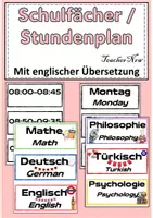 Vorschau - Präsentationen/Tafelbilder - Schulfächer / Stundenplan - mit englischer Übersetzung (editierbar) - Deckblatt