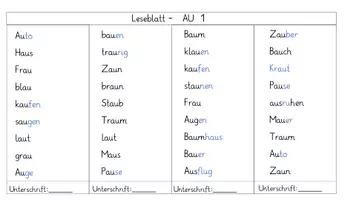 Vorschau - Arbeitsblätter - differenzierte Leseblätter Au/au - Seite 1