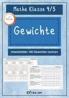 Vorschau - Arbeitsblätter - Gewichte rechnen – Mathe Klasse 4/5 - Deckblatt