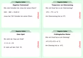 Vorschau - Aufgabenkarten - Rechnen mit negativen Zahlen "Ostern" / Textaufgaben / Aufgabenkarten - Seite 3