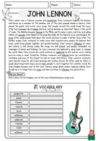 Vorschau - Arbeitsblätter - John Lennon English Lesetraining Englisch Vokabeln Textverständnis Worksheet - Seite 1