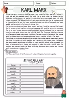 Vorschau - Arbeitsblätter - Karl Marx English Textverständnis Englisch Exercises VokabelnLeseverstehen Worksheet - Seite 1