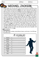 Vorschau - Arbeitsblätter - Michael Jackson English Textverständnis Englisch Exercises VokabelnLeseverstehen Worksheet - Seite 1
