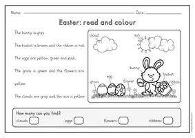 Vista previa - Hojas de trabajo - Easter read and colour - 8 imágenes, 2 versiones diferenciadas (inglés) - página 2