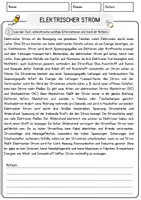 Vorschau - Arbeitsblätter - Elektrischer Strom Physik Arbeitsblätter mit Lösungen Lesetext - Seite 1