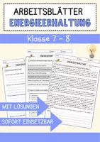 Vorschau - Arbeitsblätter - Energieerhaltung Physik Arbeitsblätter mit Lösungen Lesetext - Deckblatt