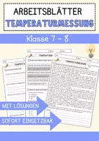 Vorschau - Arbeitsblätter - Temperaturmessung Physik Arbeitsblätter mit Lösungen Lesetext - Deckblatt