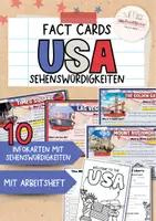 Vorschau - Arbeitsblätter - USA | 10 sights | Fact Cards | Lesekartei | Landeskunde US - Deckblatt