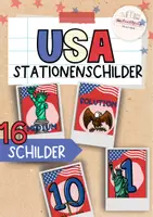 Vorschau - Stationenlernen - USA | Stationenschilder | Stationenarbeit Englischunterricht - Deckblatt