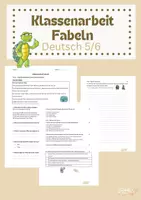 Vorschau - Arbeitsblätter - Klassenarbeit Fabeln Klasse 5/6 - Deckblatt