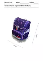 Vorschau - Test - Gegenstandsbeschreibung Schultasche | Klassenarbeit Klasse 3 und 4 - Deckblatt