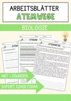 Vorschau - Arbeitsblätter - Atemwege Biologie Arbeitsblätter mit Lösungen Lesetext - Deckblatt