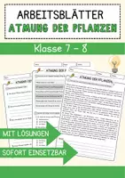 Vorschau - Arbeitsblätter - Atmung der Pflanzen Biologie Arbeitsblätter mit Lösungen Lesetext - Deckblatt