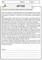 Vorschau - Arbeitsblätter - Mitose Biologie Arbeitsblätter mit Lösungen Lesetext - Seite 1