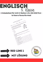 Vorschau - Arbeitsblätter - Vocabulary Test E Red Line 1 Unit 4 p. 214-215 Station 1 - Deckblatt