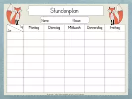 Vorschau - Mal- und Bastelvorlagen - Stundenplan "Fuchs" - vier Versionen (digital editierbar) #wirfürschule - Seite 1