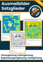 Vorschau - Arbeitsblätter - 👑 Lesen und Malen – Satzglieder bestimmen | Ort, Zeit, Grund und Art und Weise (Deutsch) - Deckblatt