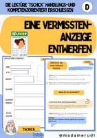 Vorschau - Unterrichtsreihen - Eine Vermisstenanzeige gestalten anhand des Romans Tschick - Deckblatt