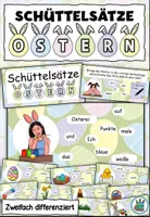 Vorschau - Aufgabenkarten - Schüttelsätze "Ostern" 2-fach differenziert DaZ / DaF / Deutsch - Deckblatt