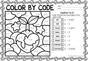 Voorbeeld - Color by code - Addition to 10 (Earth Day) | April Wiskunde Engels - Pagina 3