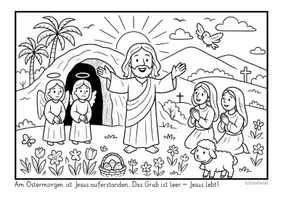 Vorschau - Mal- und Bastelvorlagen - Ausmalbild - Jesu Auferstehung (Ostern) - Seite 1