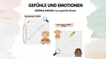 Vorschau - Arbeitsblätter - Wortsuchrätsel: Gefühle | Lernspiel für Kinder - Deckblatt