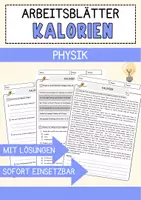 Vorschau - Arbeitsblätter - Kalorien Physik Arbeitsblätter mit Lösungen Lesetext - Deckblatt