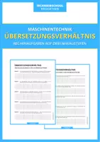 Vorschau - Arbeitsblätter - Technik - Übersetzungsverhältnis - Rechenaufgaben auf zwei Niveaustufen - Deckblatt