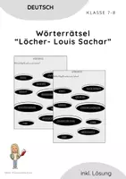 Vorschau - Arbeitsblätter - Arbeitsblatt: Wörterrätsel Löcher - Louis Sachar - Deckblatt