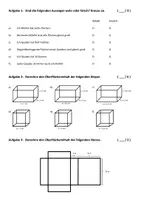 Vorschau - Test - Oberflächeninhalt Würfel Quader Klassenarbeit Leistungsnachweis - Seite 1