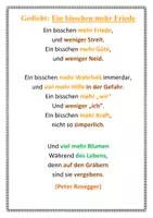 Vorschau - Arbeitsblätter - Gedicht "Ein bisschen mehr Friede" von Peter Rosegger - Seite 1