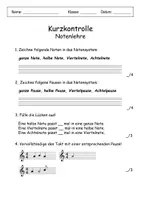 Vorschau - Test - Kurzkontrolle Musik NOTENLEHRE Musiktest - Seite 1