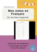 Vorschau - Anderer Materialtyp - Mes notes Übersichtsblatt Französischunterricht - Deckblatt