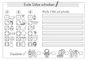Vorschau - Arbeitsblätter - Erste Sätze schreiben Klasse 1 | Arbeitsblätter mit Merksymbolen, Bildkarten & Checkliste - Seite 1