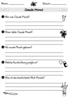 Vorschau - Arbeitsblätter - AB Claude Monet | Kunst | Arbeitsblätter mit Fragen + Lösungen - Seite 1