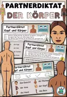 Vorschau - Aufgabenkarten - Partnerdiktat "Kopf und Körper" DaZ / DaF / Deutsch - Deckblatt