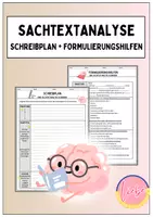 Vorschau - Arbeitsblätter - Sachtextanalyse – Schreibplan + Formulierungshilfen - Deckblatt