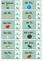 Vorschau - Arbeitsblätter - Klammerkarte: z oder tz? – Rechtschreibübung + Selbstkontrolle - Seite 1