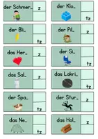 Vorschau - Arbeitsblätter - Klammerkarte: z oder tz? – Rechtschreibübung + Selbstkontrolle - Seite 2