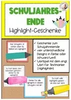 Vorschau - Mal- und Bastelvorlagen - Highlighter Schuljahresende Geschenke Textmarker Highlighter fächerübergreifend - Deckblatt