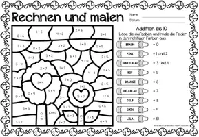 Voorbeeld - Rechen-Mal-Blätter - Addition bis 10 (Tag der Erde) April Wiskunde Duits - Pagina 2