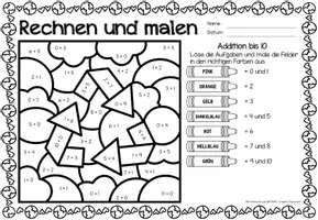 Voorbeeld - Rechen-Mal-Blätter - Addition bis 10 (Tag der Erde) April Wiskunde Duits - Pagina 3